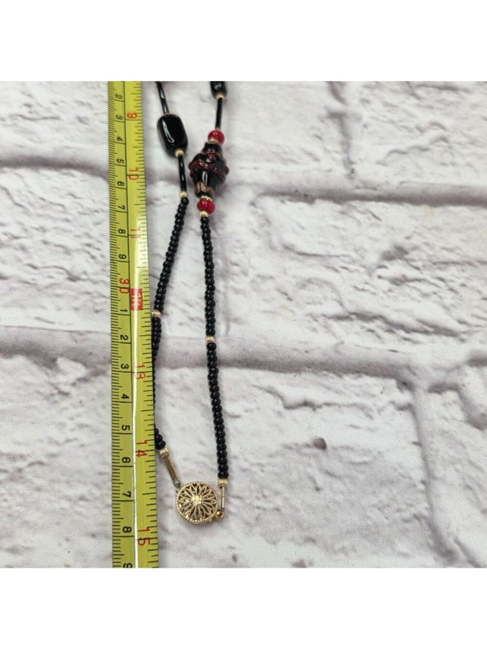 Vintage Glass Necklace & Earrings Set Venetian Murano? Black & Red Dangle - Picture 7 of 8